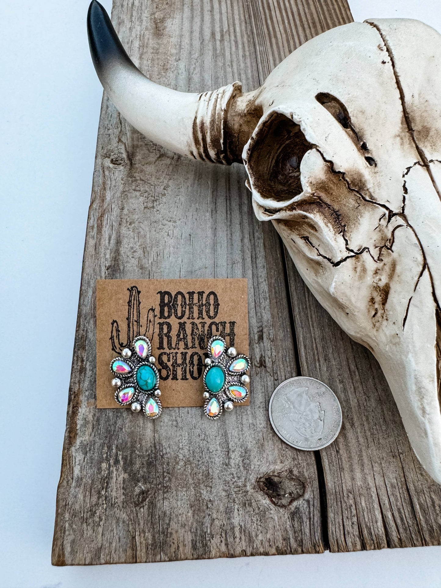 Western Oval Stone Stud Earrings