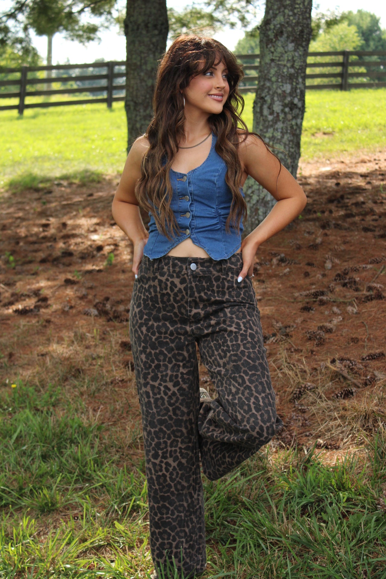 Leopard Print Wide-Leg Pants