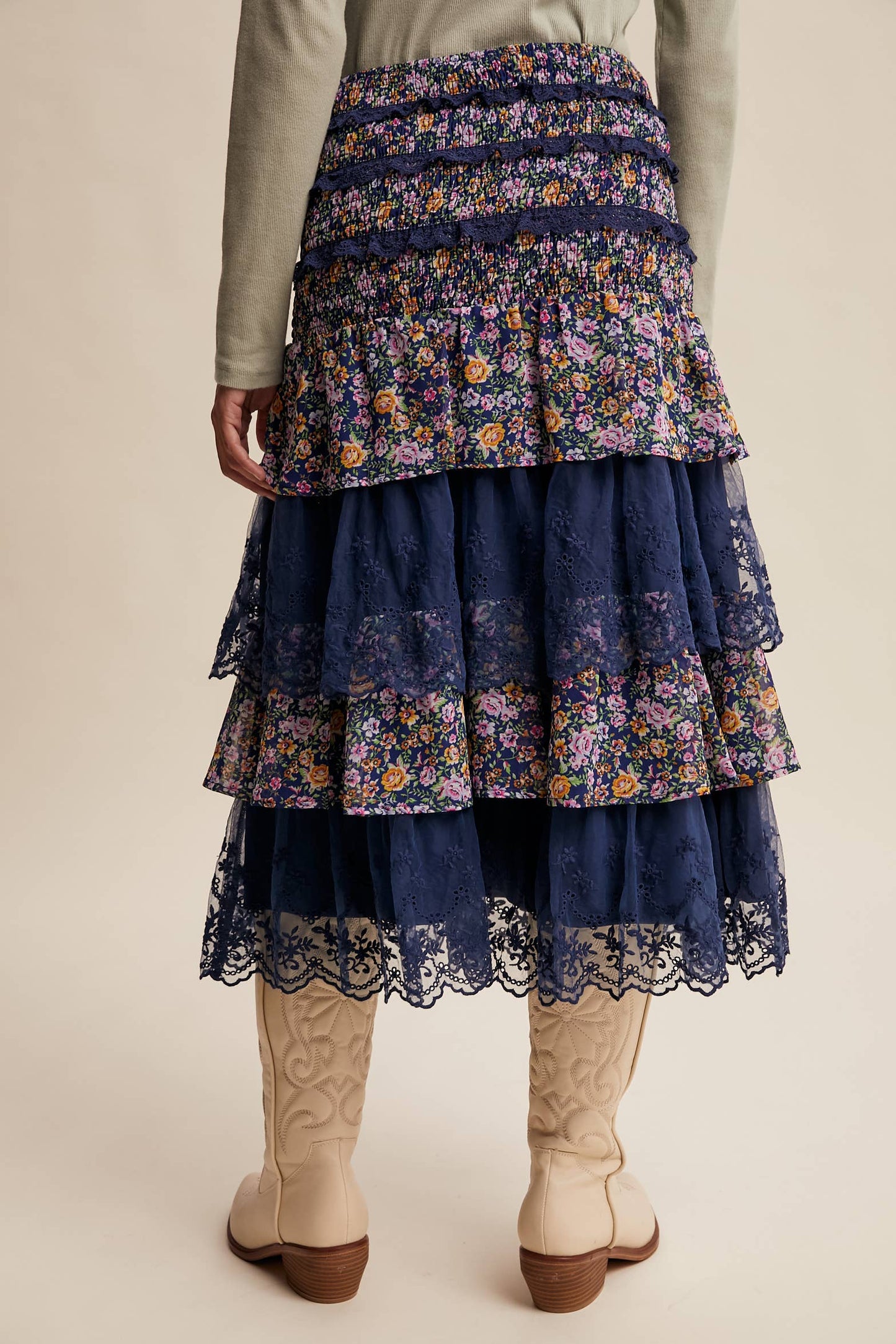 Smocked Lace Tiered Midi Skirt/Dress