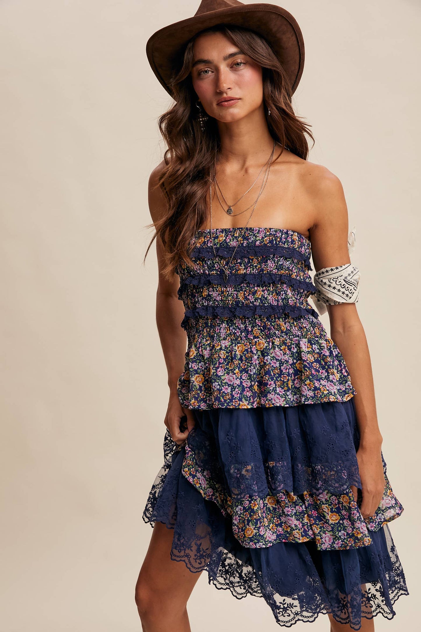 Smocked Lace Tiered Midi Skirt/Dress