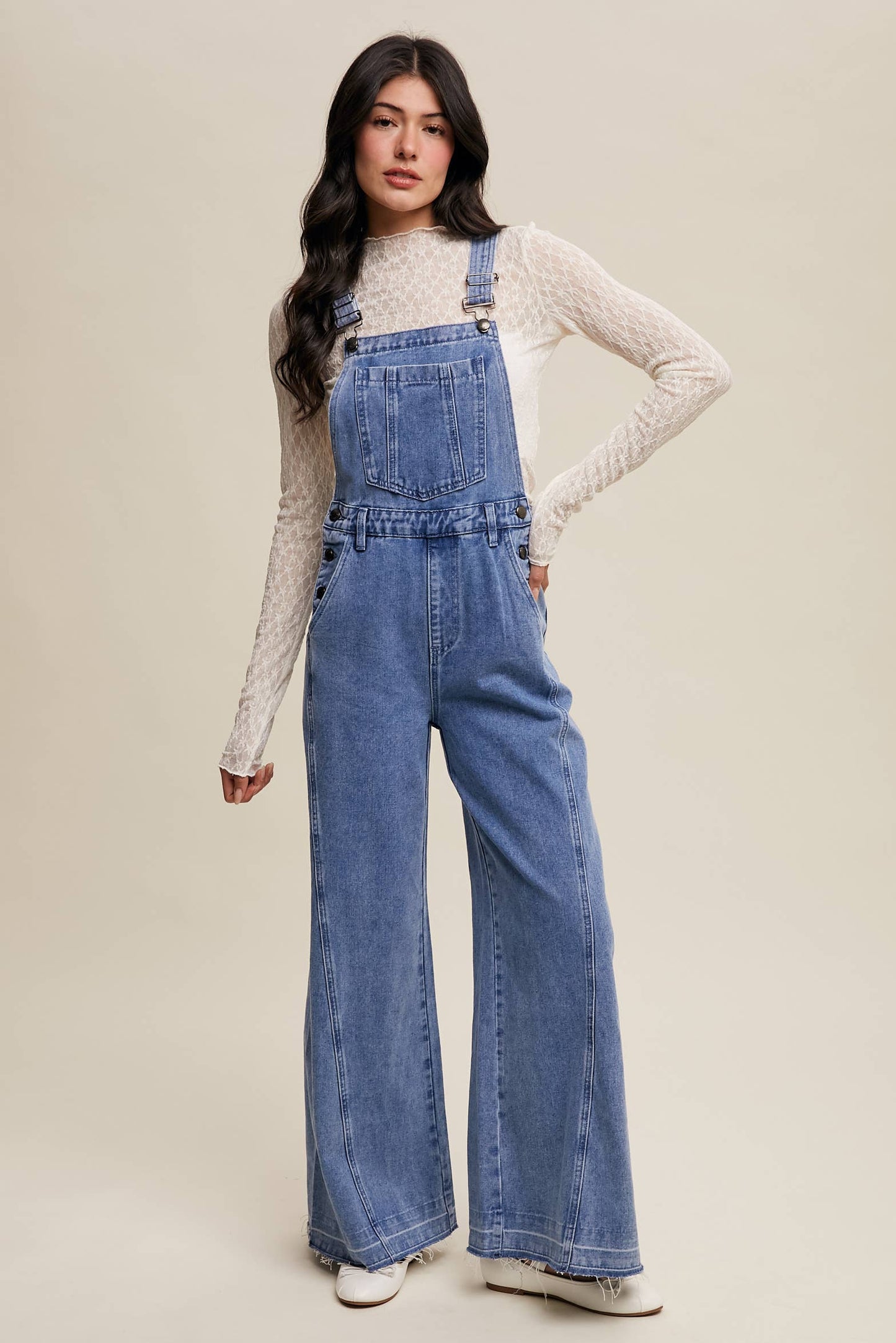 Wide-Leg Denim Overalls