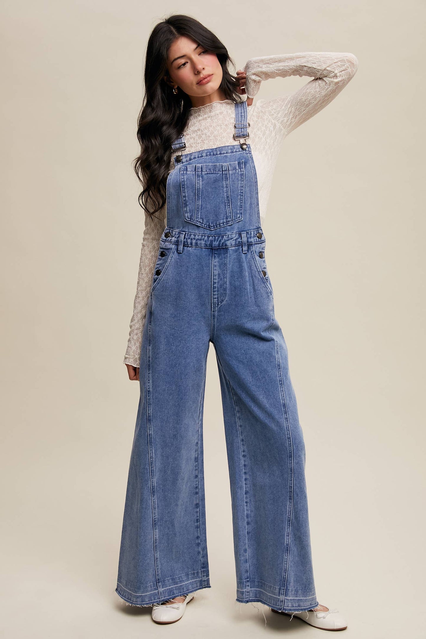 Wide-Leg Denim Overalls