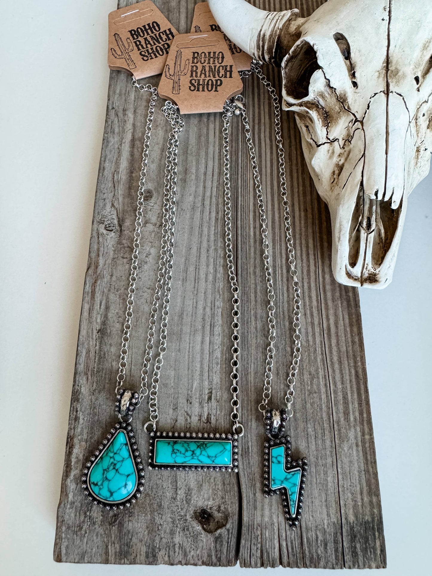 Western Pendant Necklace - teardrop bar lightning bolt 