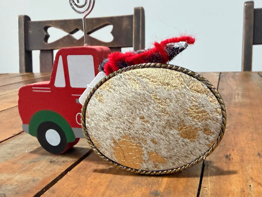 Rope Edge Gold Metallic Hair on Hide Leather Belt Buckle