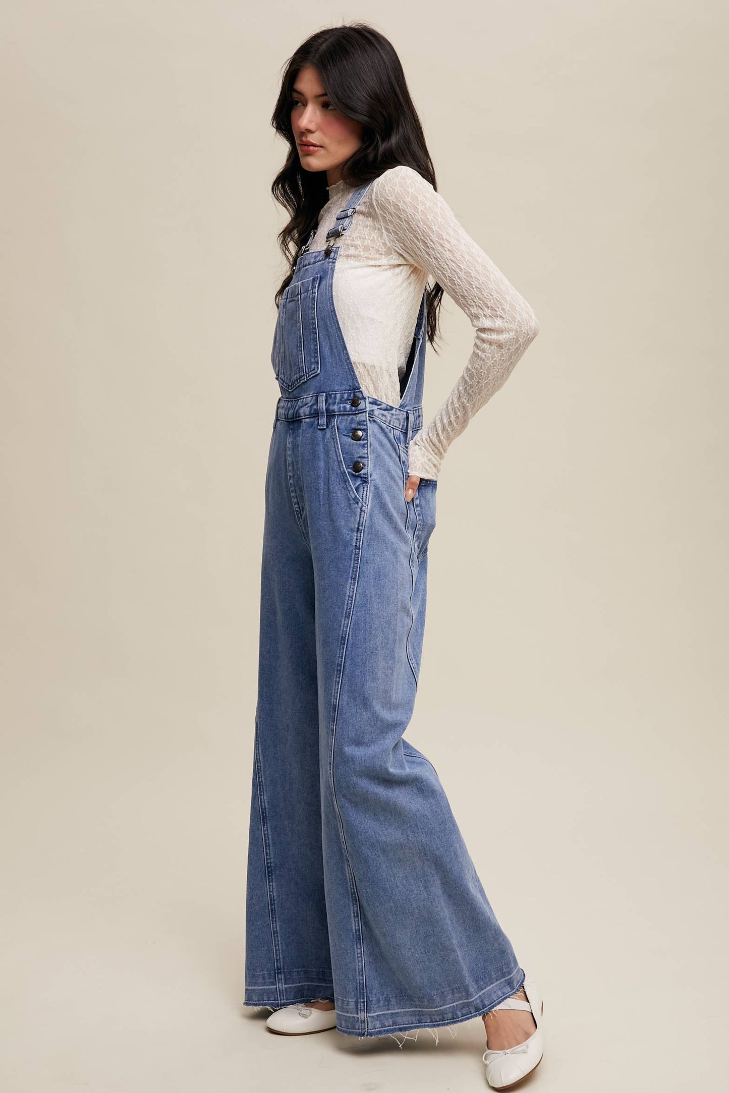 Wide-Leg Denim Overalls