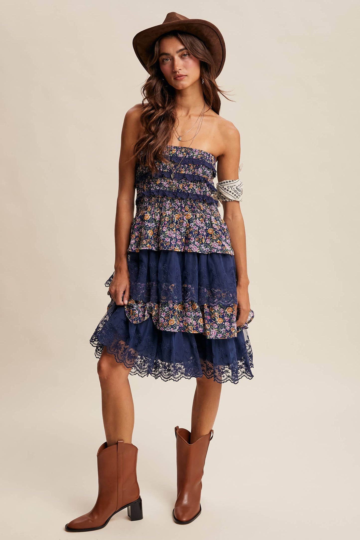 Smocked Lace Tiered Midi Skirt/Dress