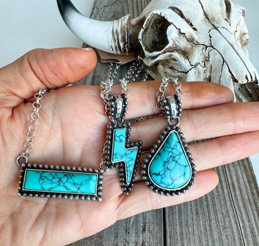 Western Pendant Necklace - teardrop bar lightning bolt 
