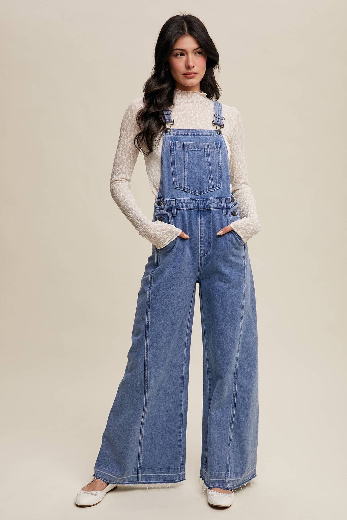 Wide-Leg Denim Overalls