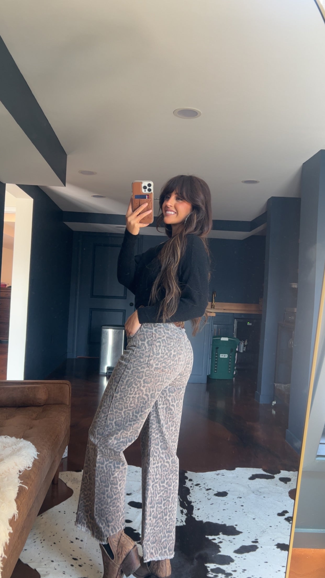 Leopard Frayed Edge Wide Leg High Waist Jeans