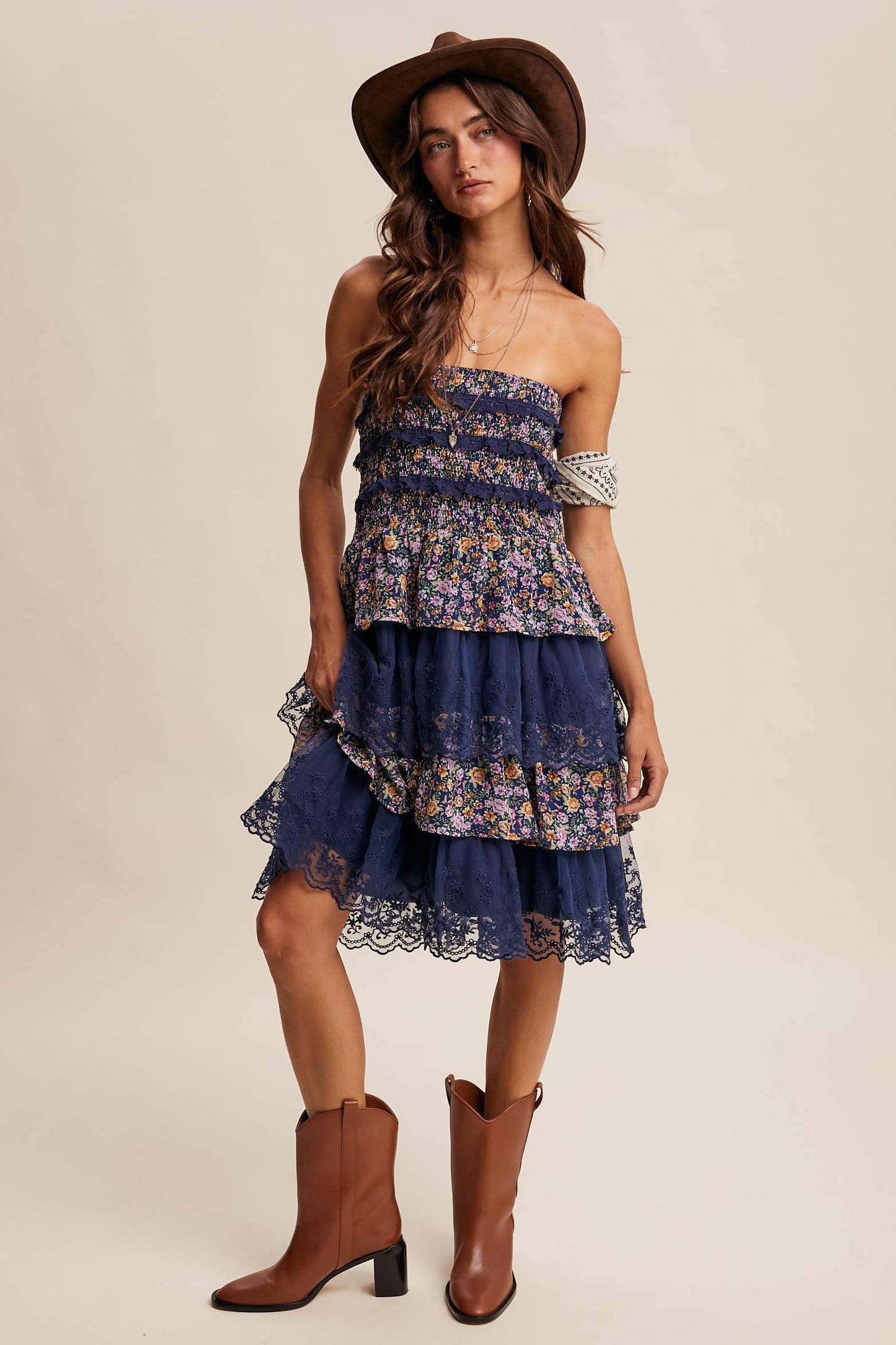 Smocked Lace Tiered Midi Skirt/Dress