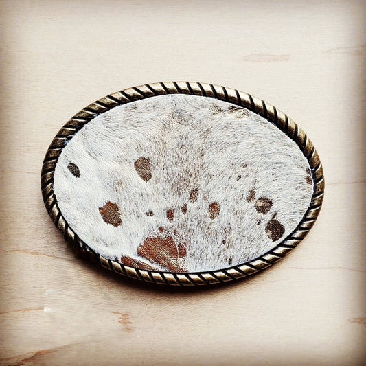 Rope Edge Gold Metallic Hair on Hide Leather Belt Buckle