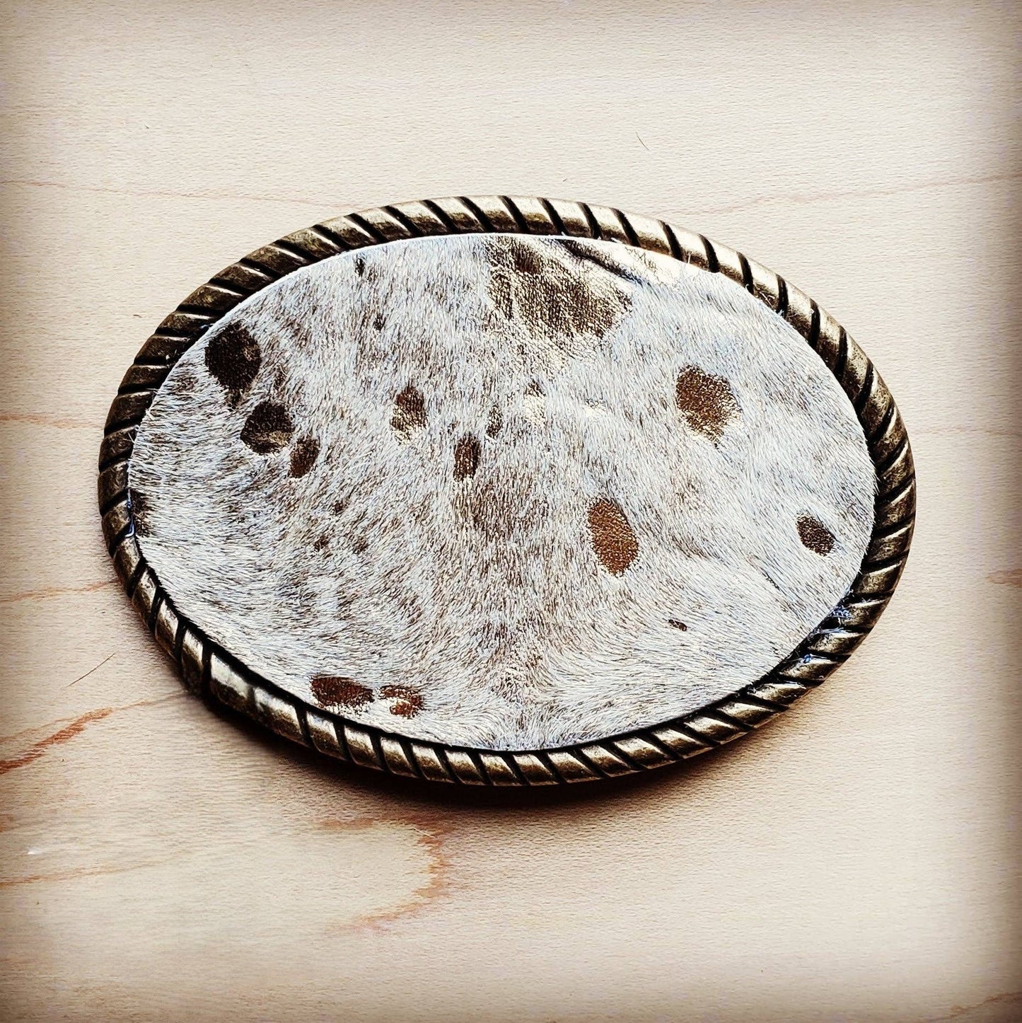 Rope Edge Gold Metallic Hair on Hide Leather Belt Buckle