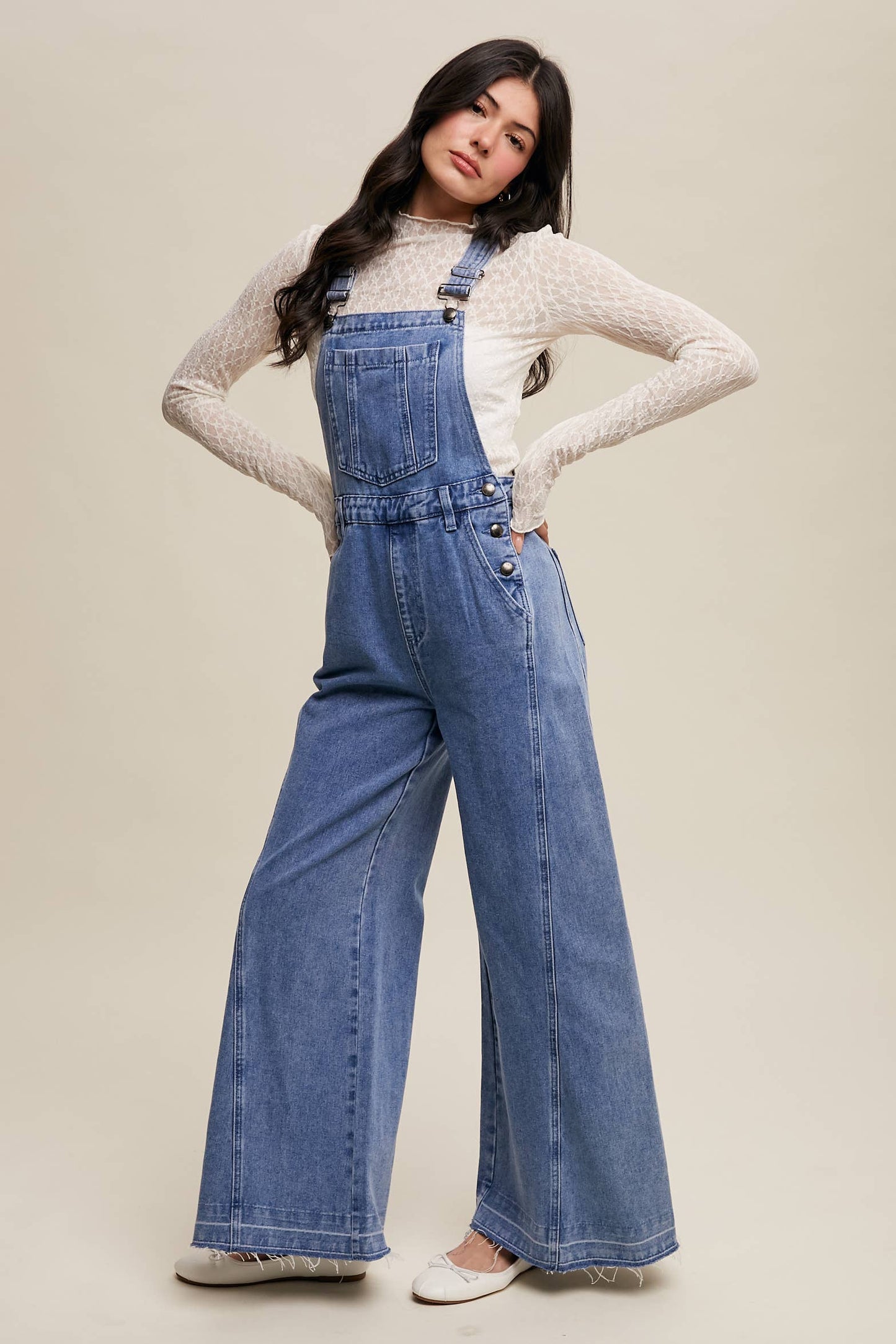 Wide-Leg Denim Overalls