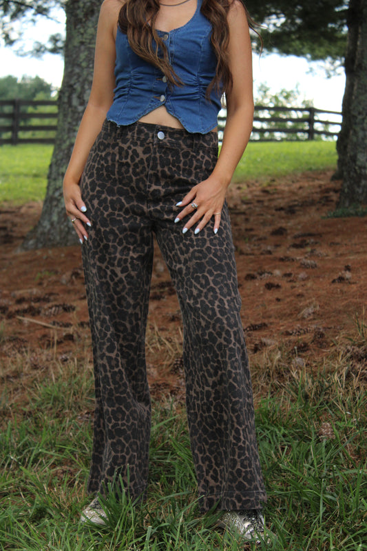 Leopard Print Wide-Leg Pants