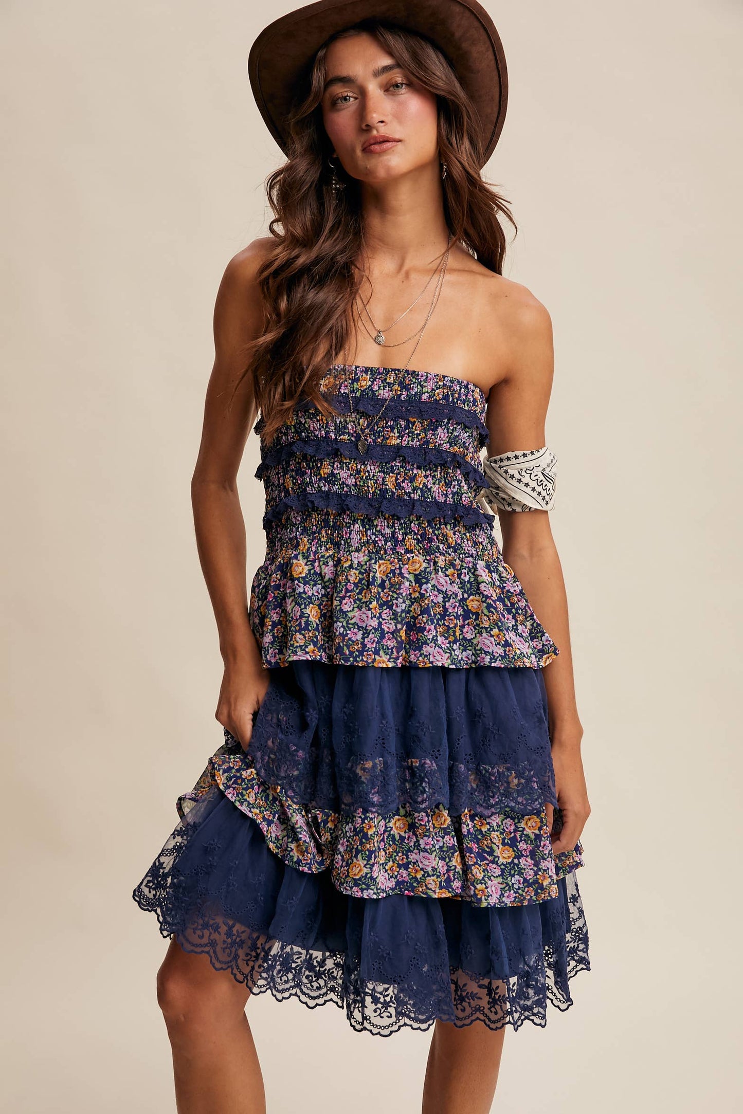 Smocked Lace Tiered Midi Skirt/Dress