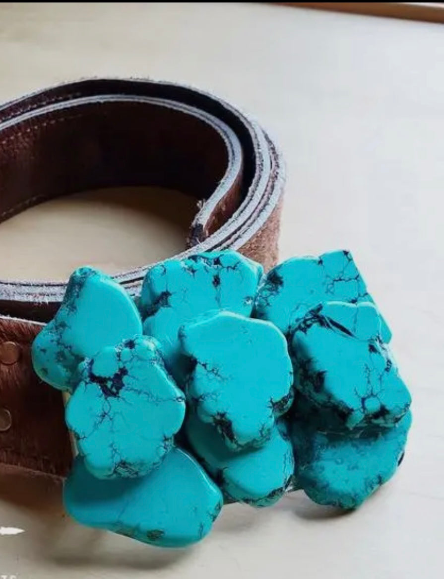 Cluster turquoise slab belt buckle