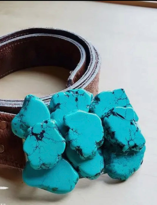 Cluster turquoise slab belt buckle
