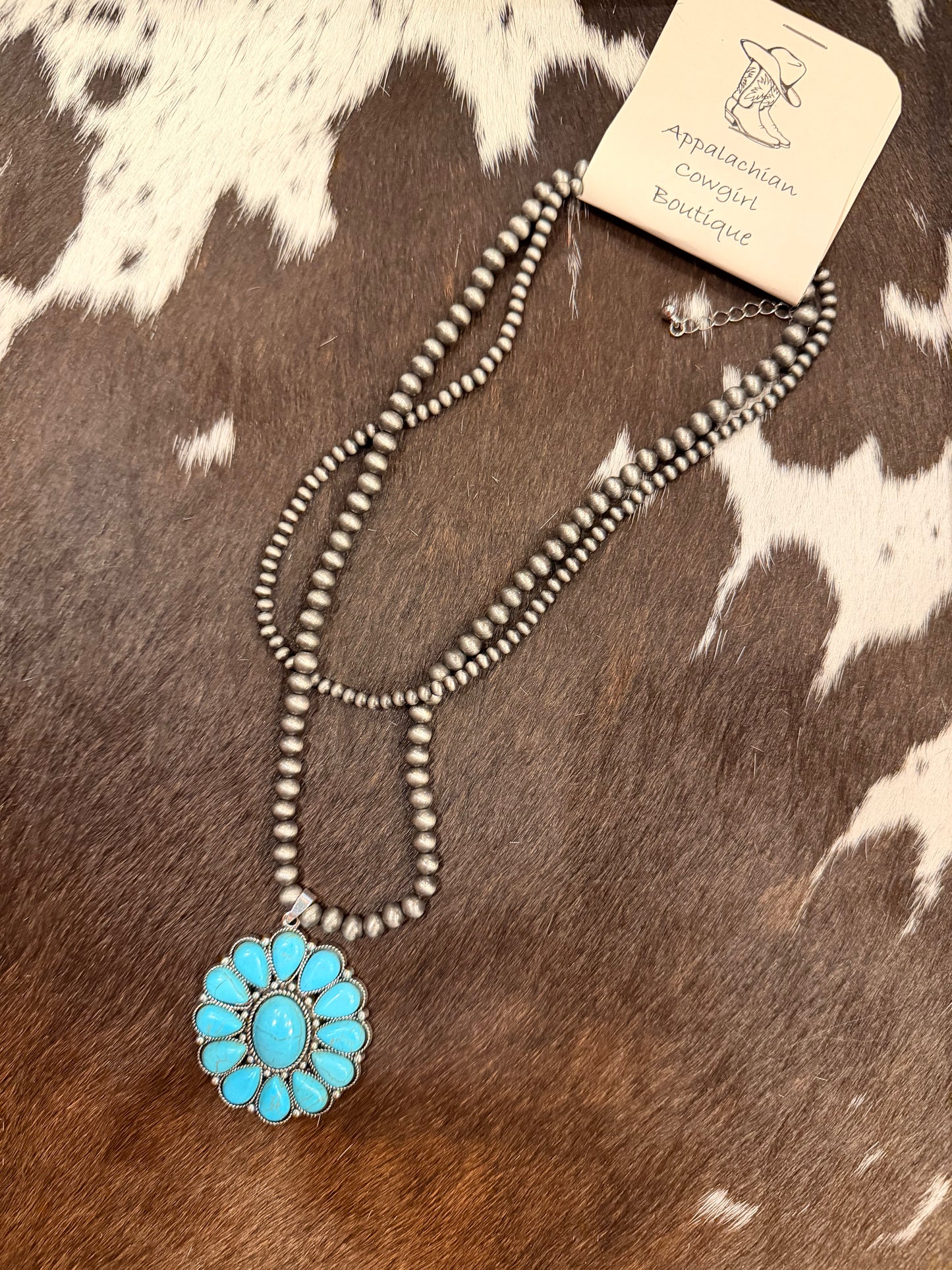 Layered Navajo Pearls and Turquoise Pendant