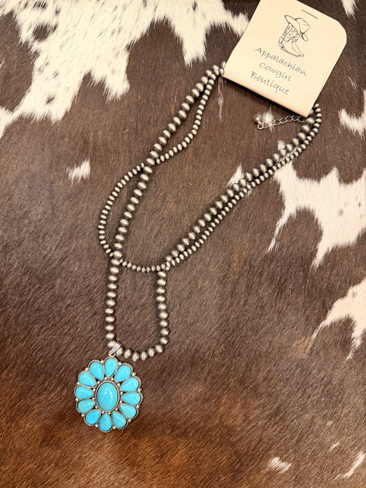 Layered Navajo Pearls and Turquoise Pendant