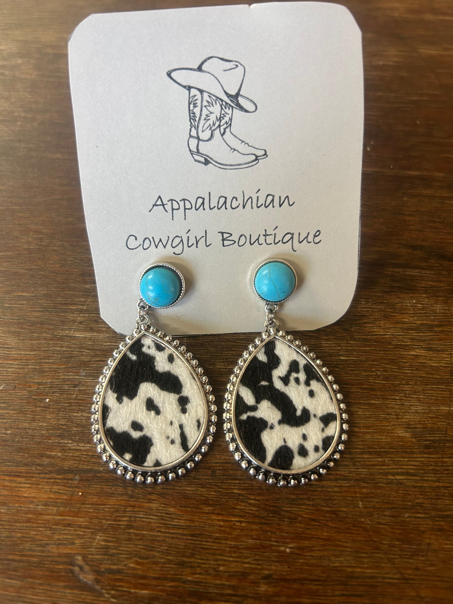 Cow print and turquoise earrings
