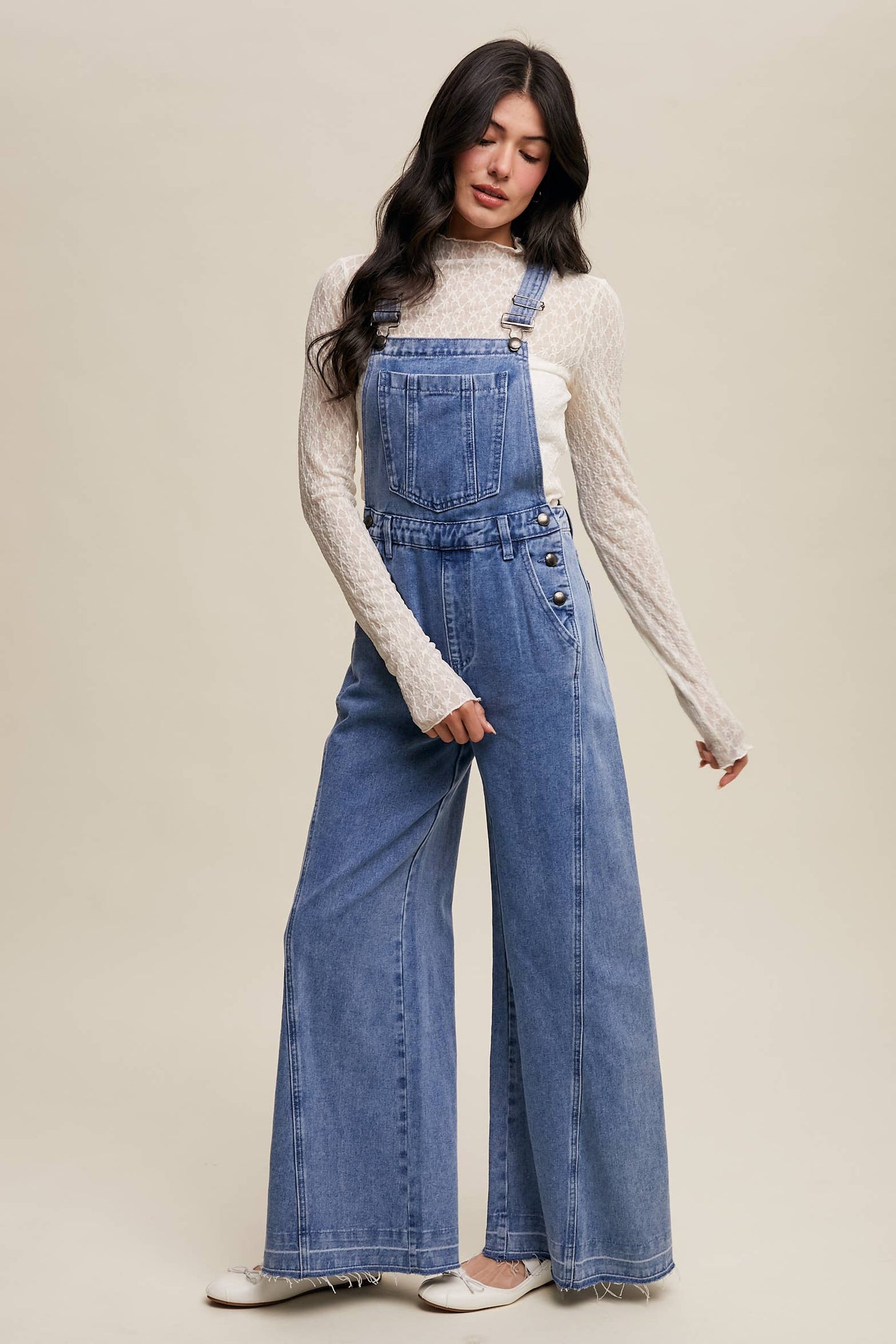 Wide-Leg Denim Overalls
