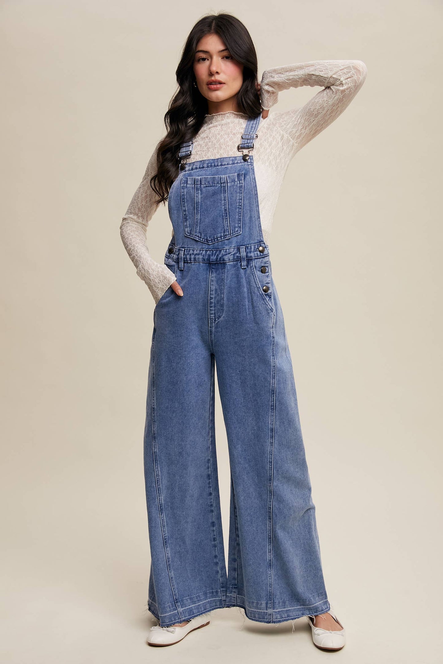 Wide-Leg Denim Overalls