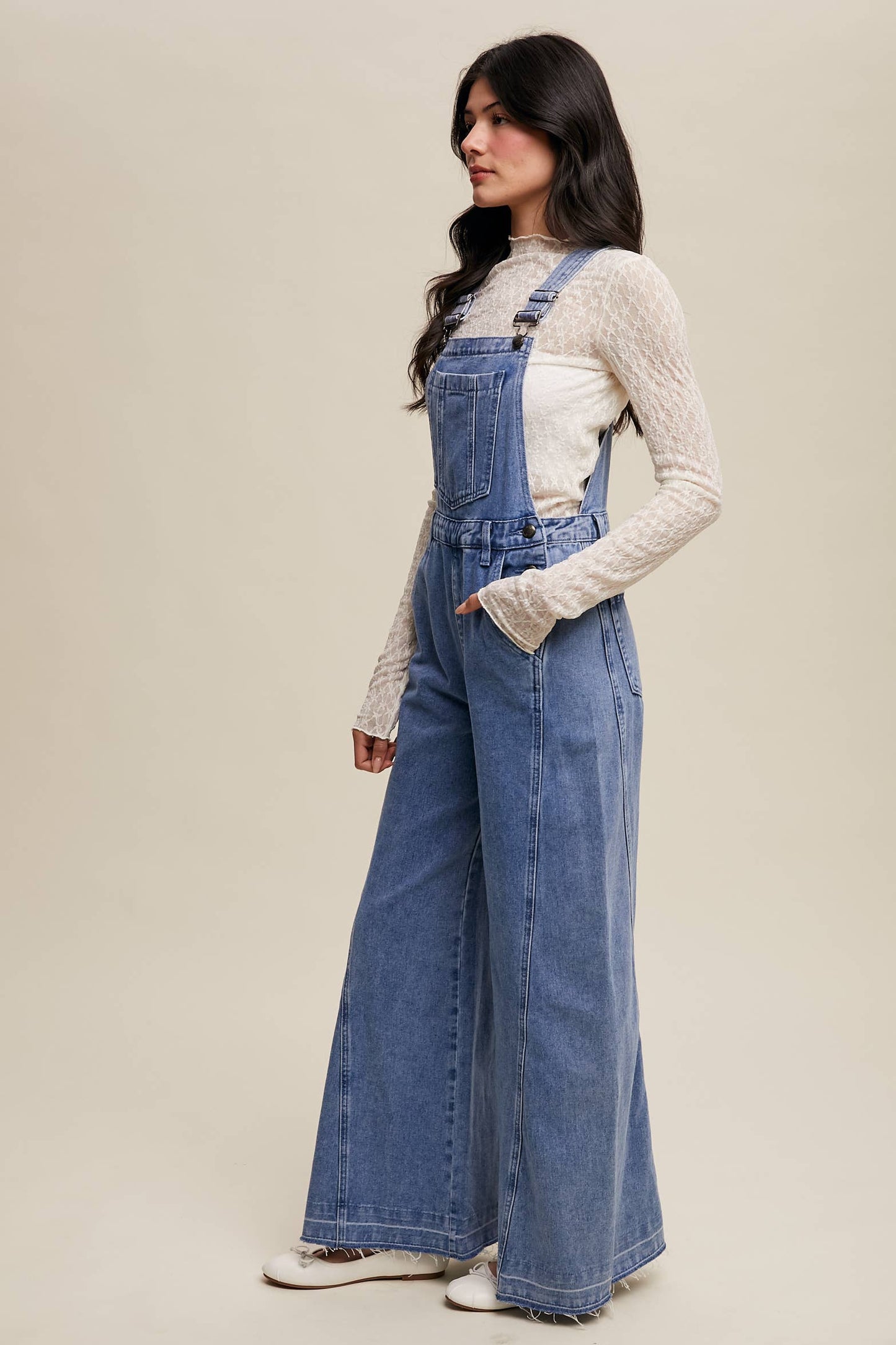 Wide-Leg Denim Overalls