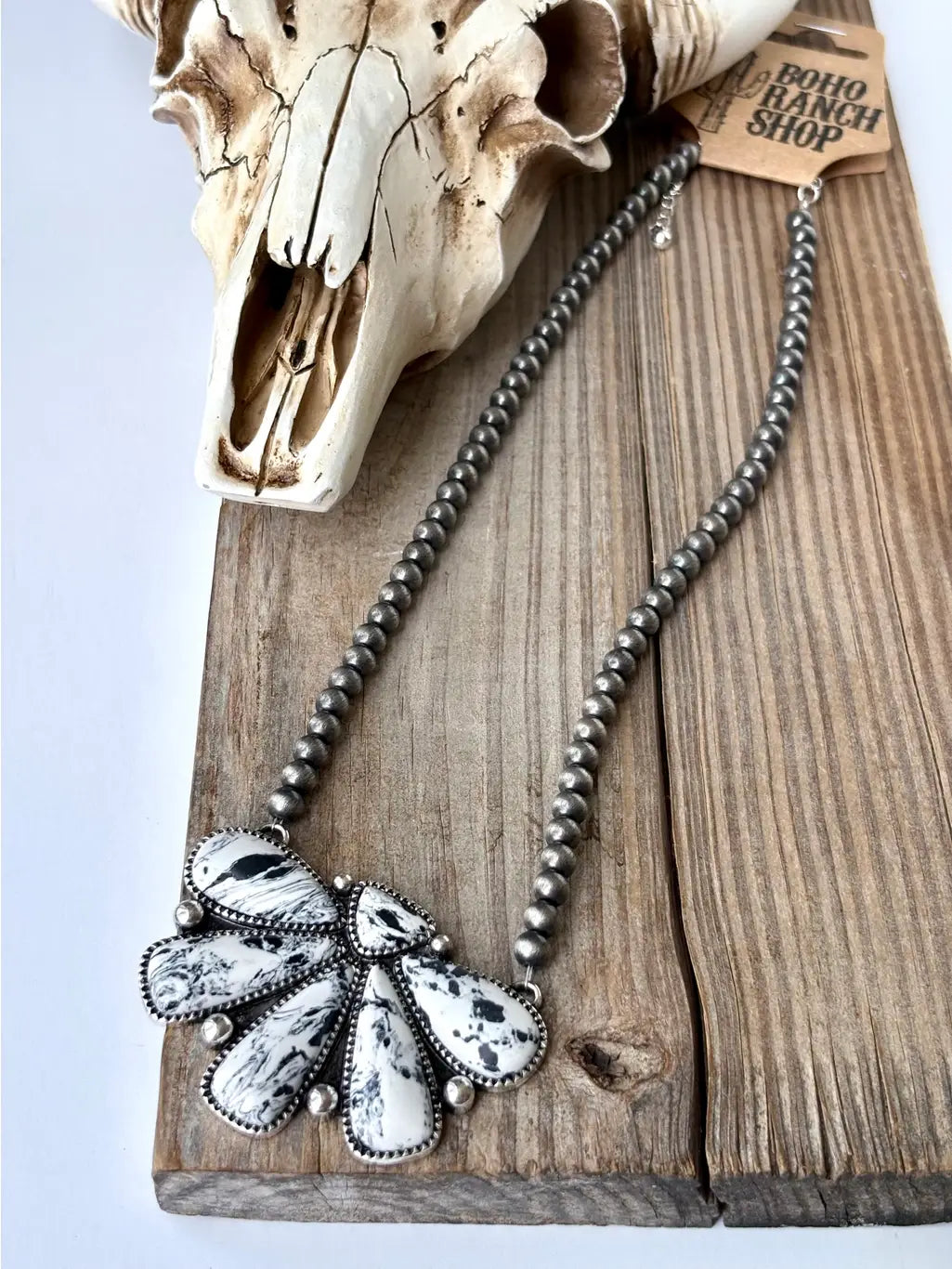Western Squash Blossom Pendant w/ Navajo Pearl Bead Necklace