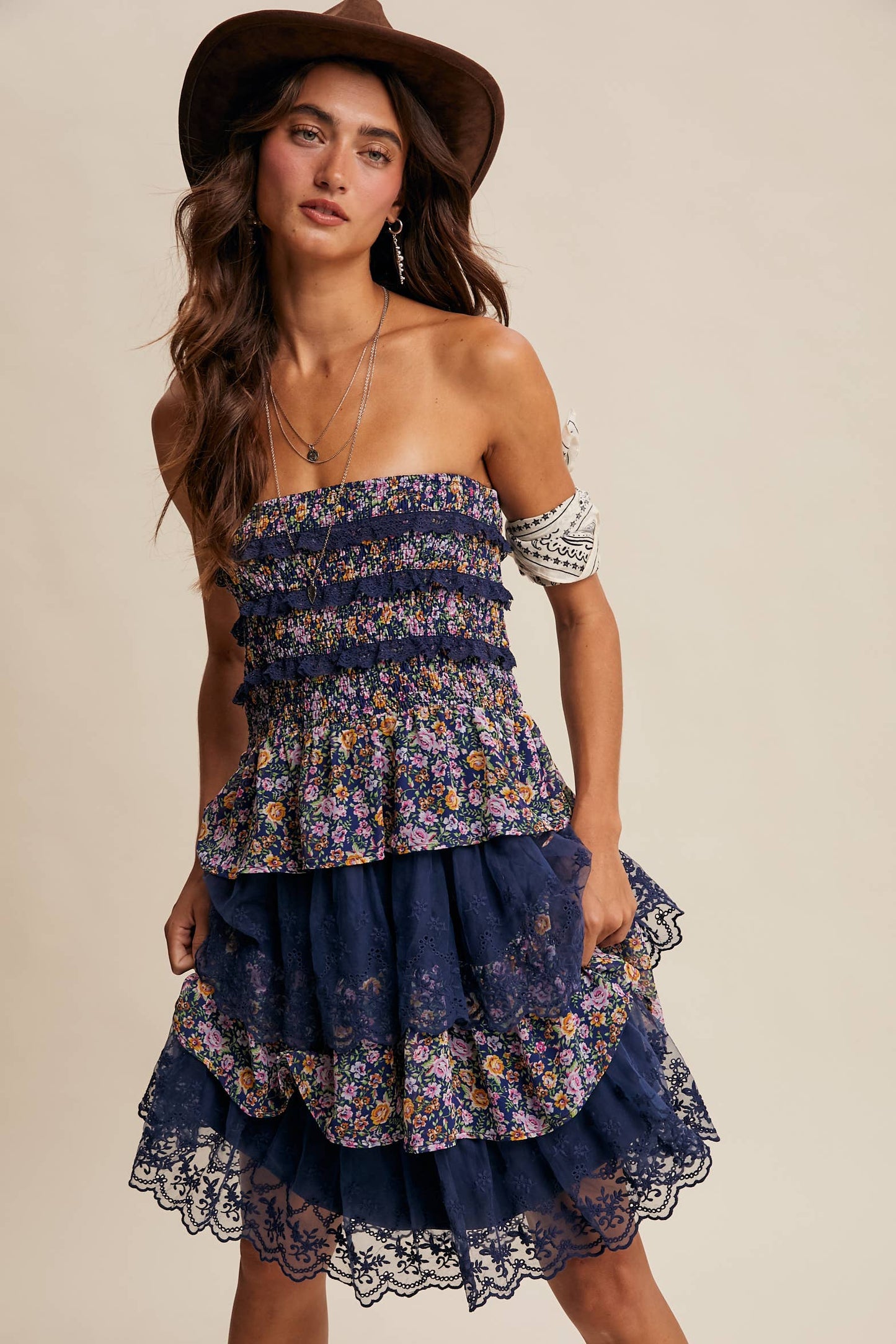 Smocked Lace Tiered Midi Skirt/Dress