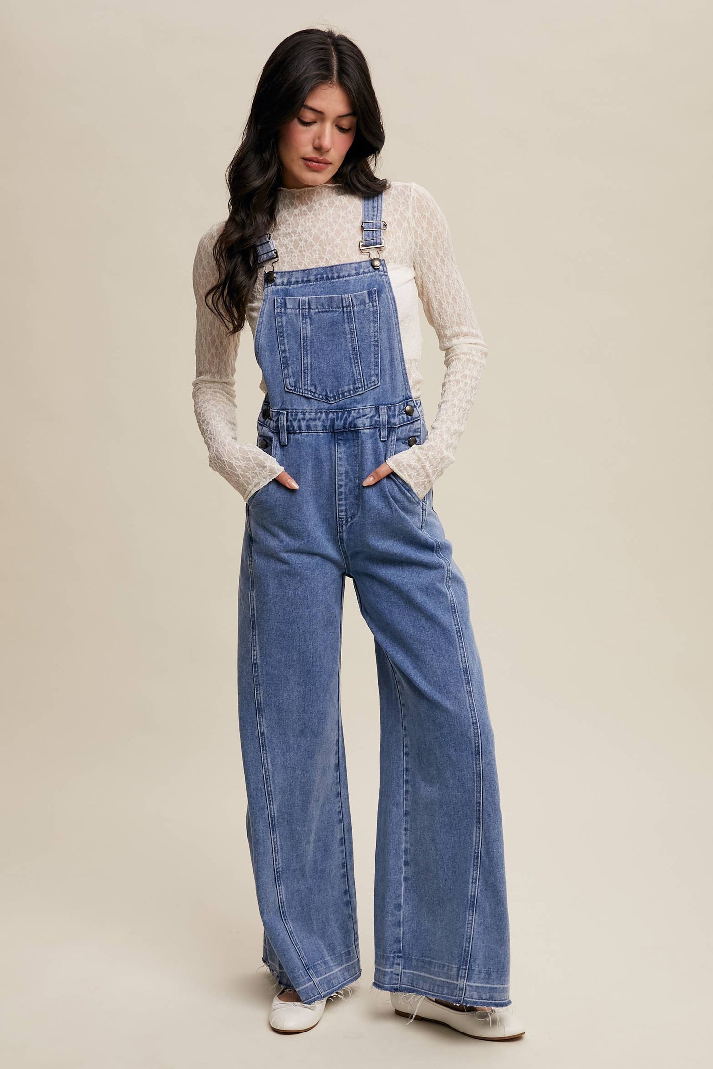 Wide-Leg Denim Overalls
