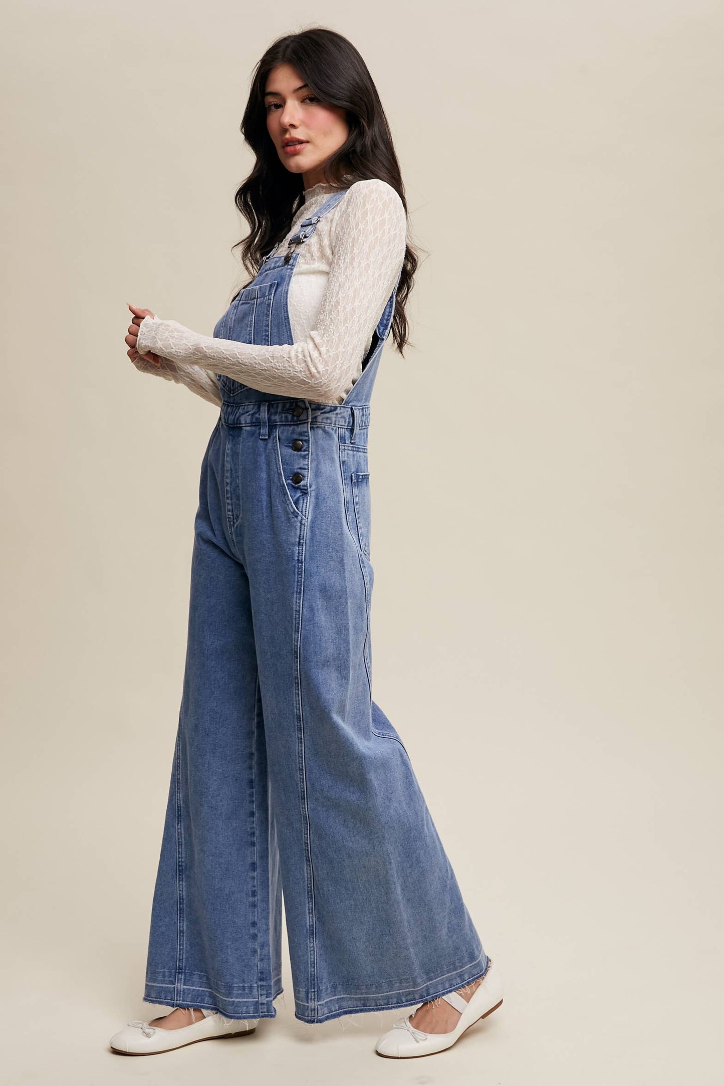 Wide-Leg Denim Overalls