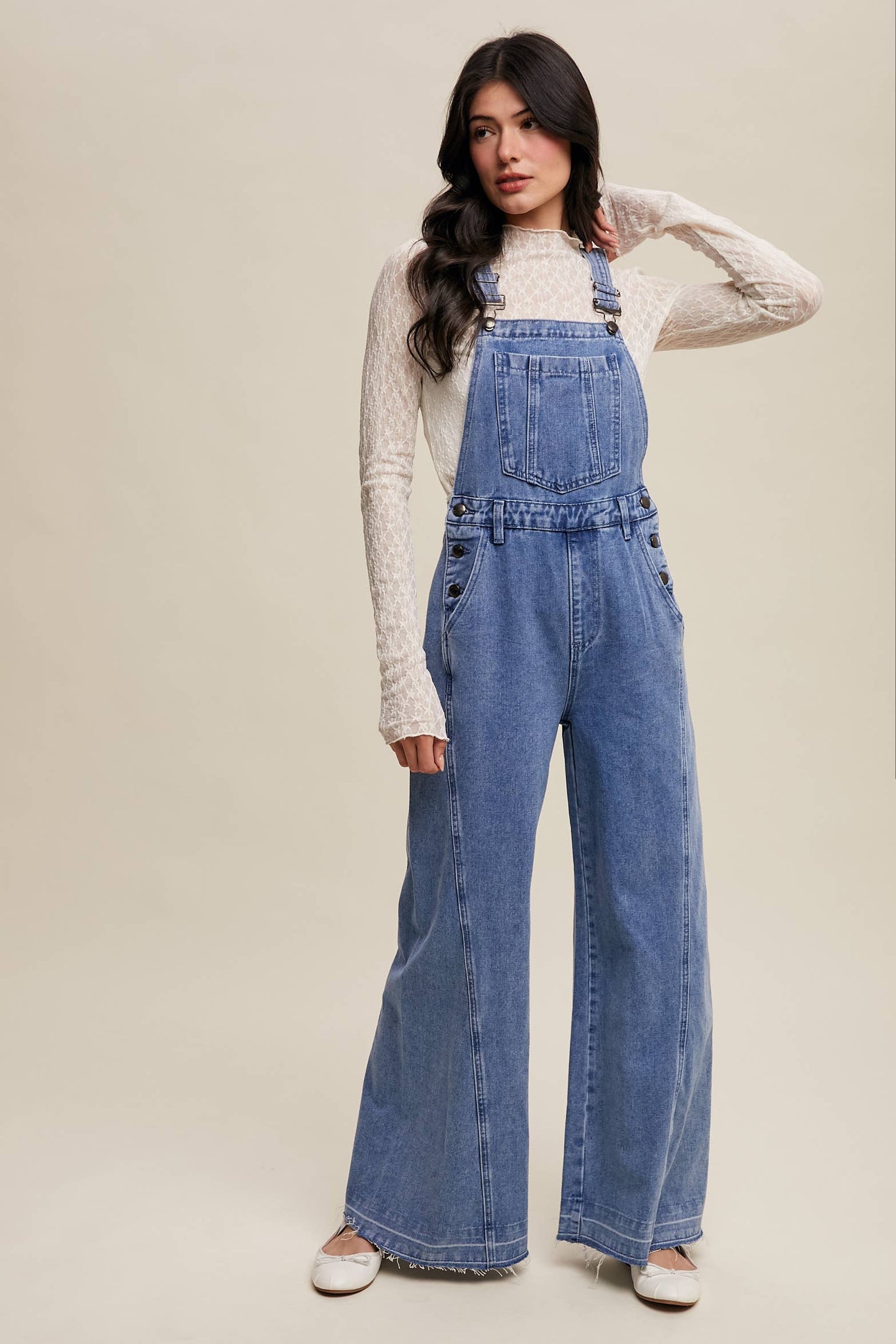 Wide-Leg Denim Overalls