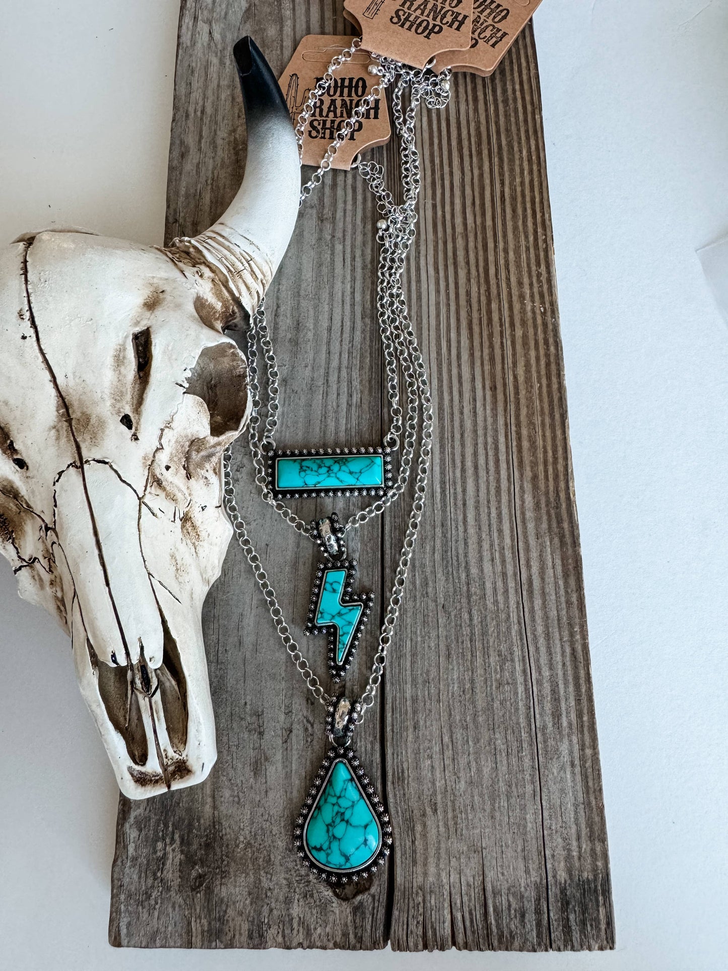 Western Pendant Necklace - teardrop bar lightning bolt 