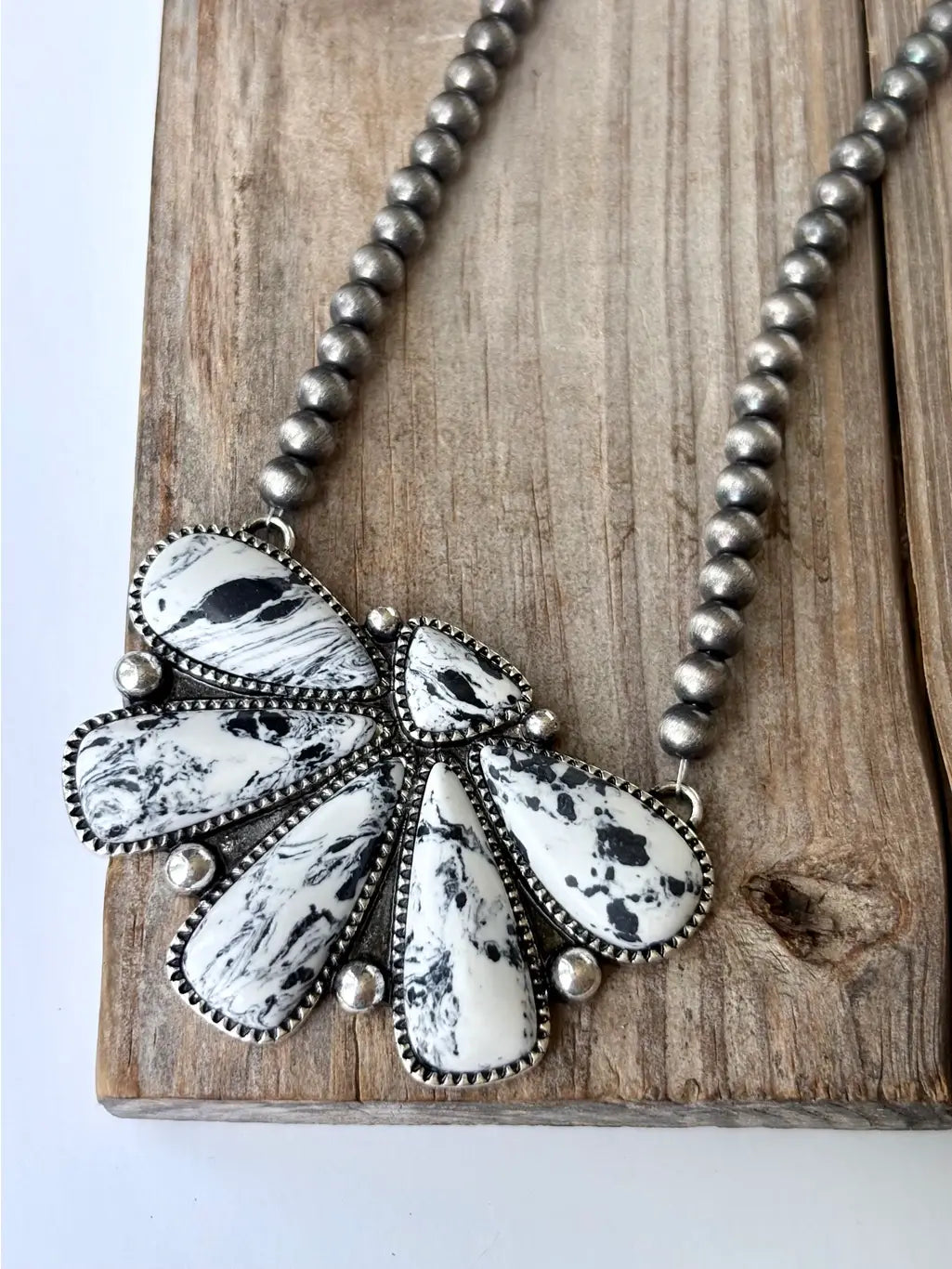Western Squash Blossom Pendant w/ Navajo Pearl Bead Necklace